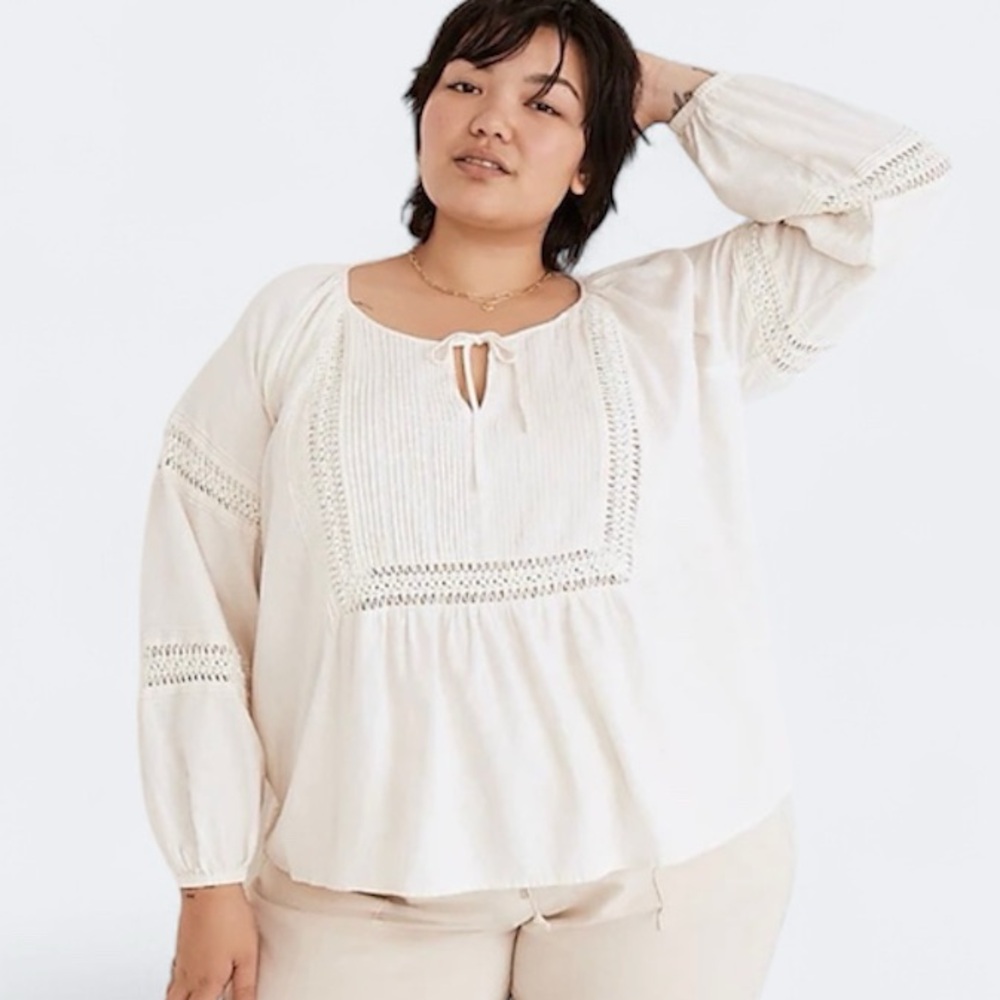 Madewell Linen Blend Pintuck Peasant Top 3X
